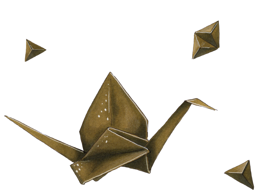 Golden Origami Craneand Paper Planes