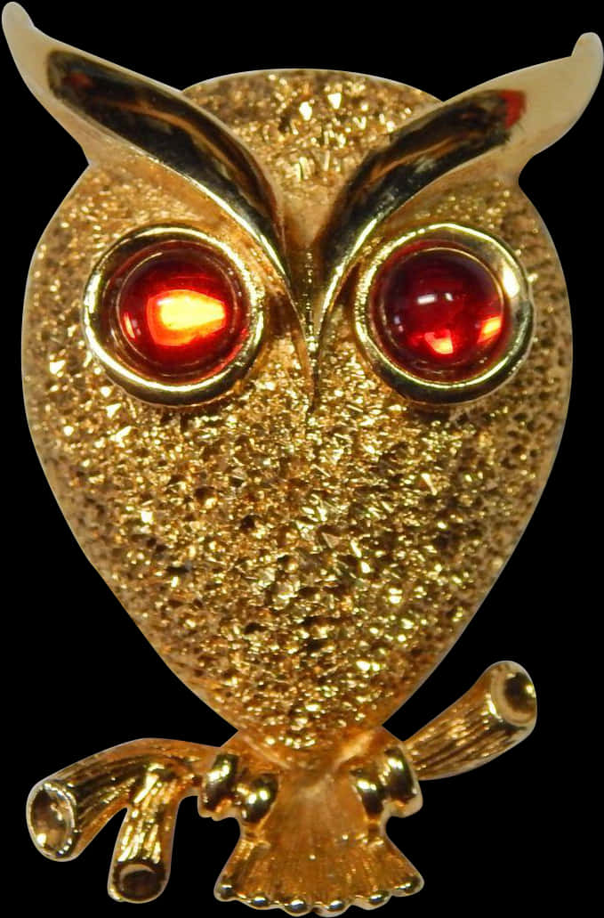 Golden Owl Broochwith Red Eyes