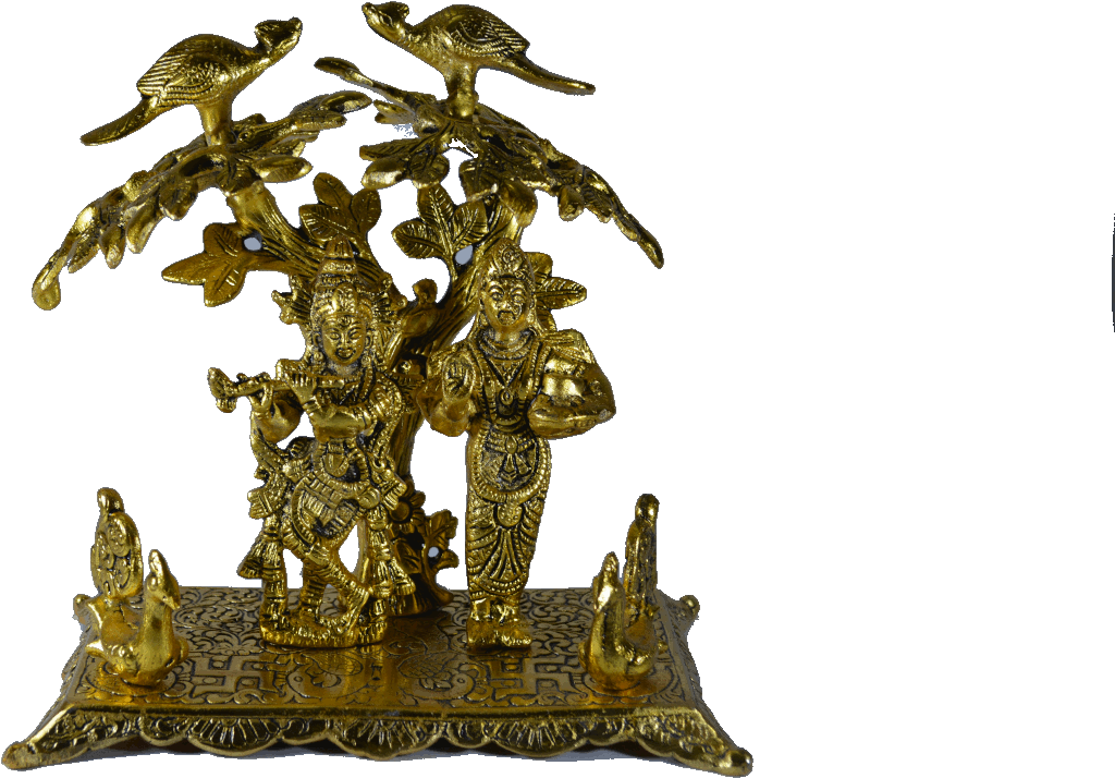Golden_ Radha_ Krishna_ Statue_ Under_ Tree