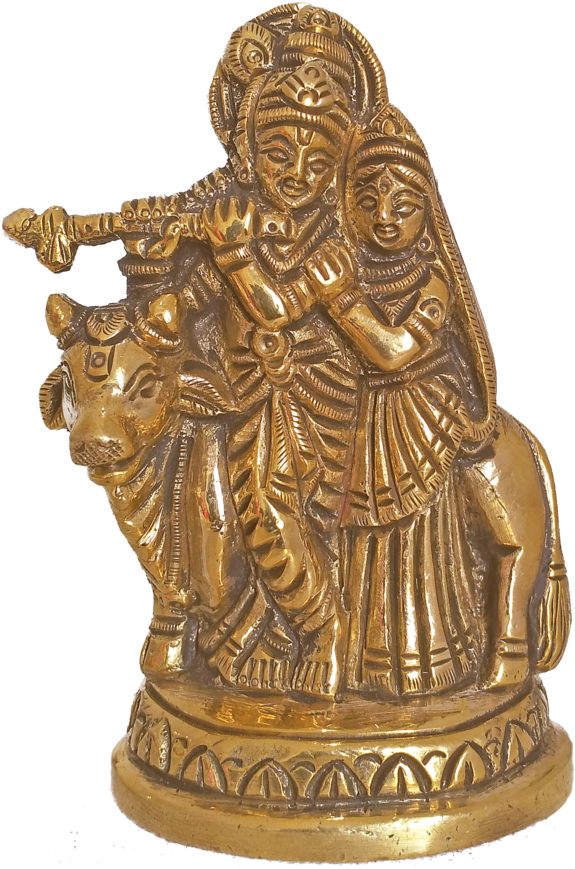 Golden Radha Krishnaon Cow Statue