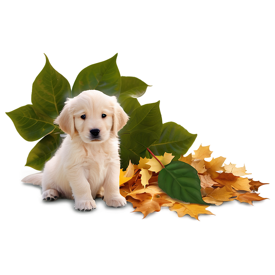 Golden Retriever Puppy And Leaves Png 06252024