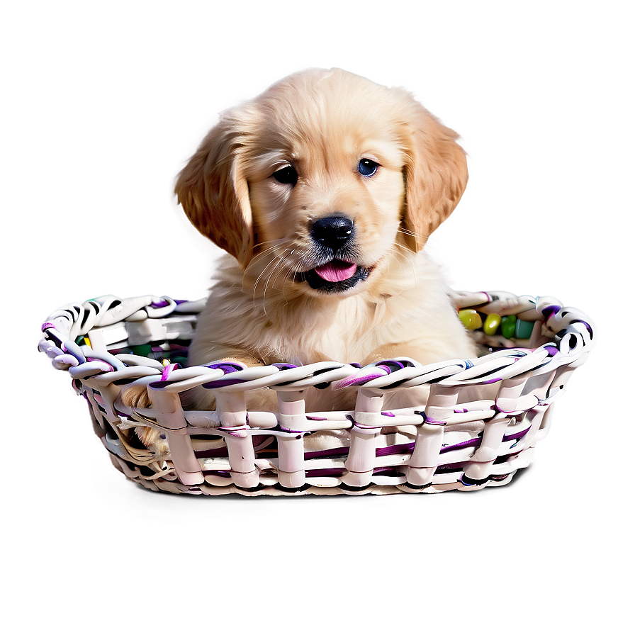 Golden Retriever Puppy In Basket Png Imf3