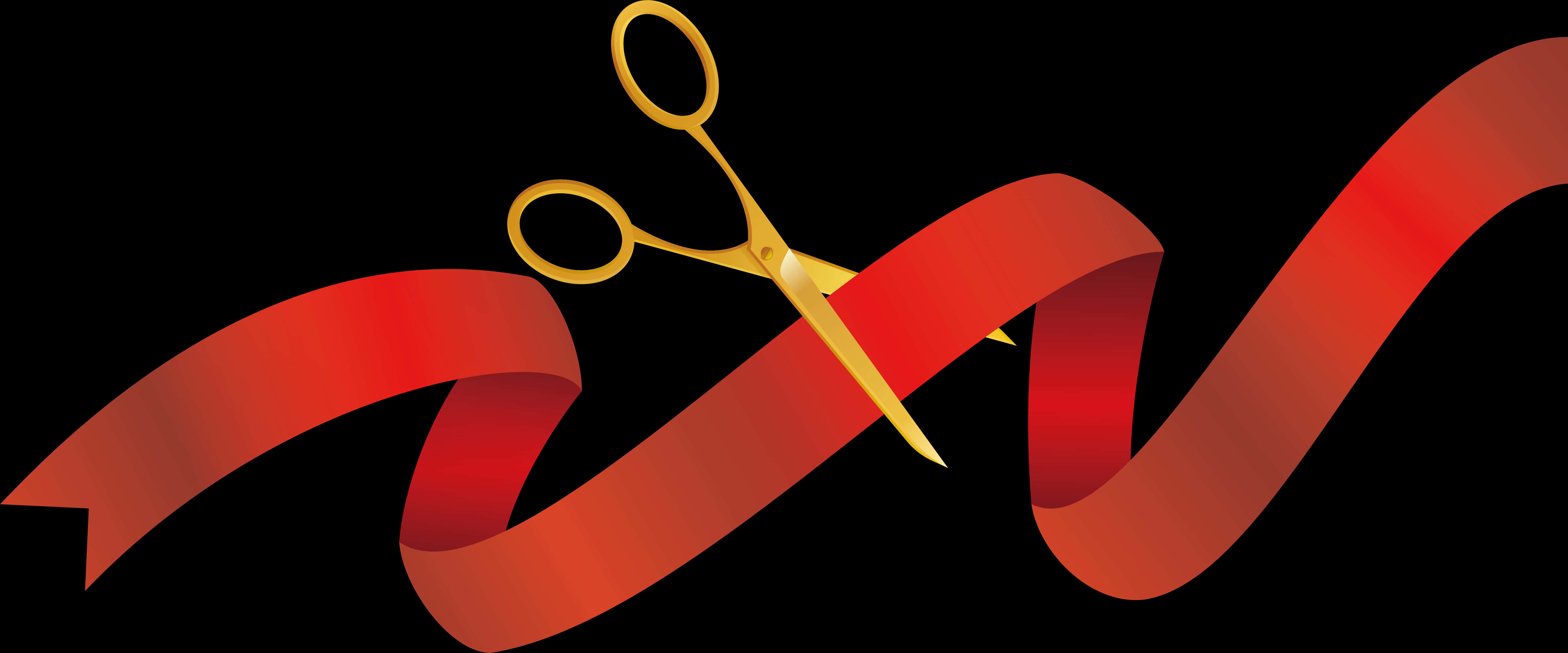 Golden Scissors Red Ribbon Cutting