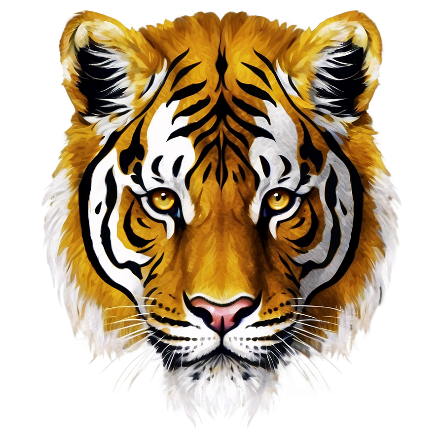 Golden Tiger Face Illustration Png 06252024