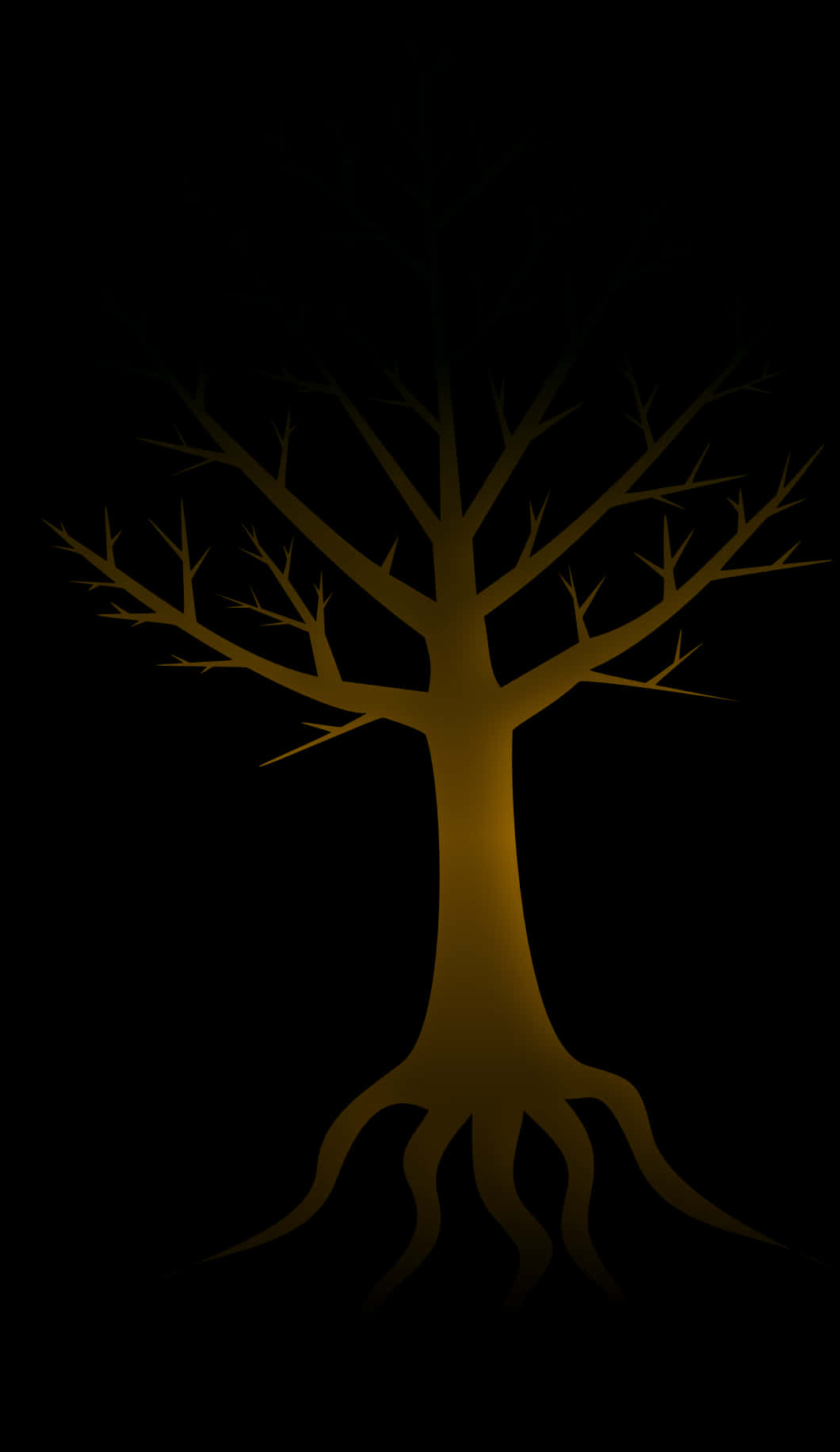 Golden Tree Silhouetteon Black Background
