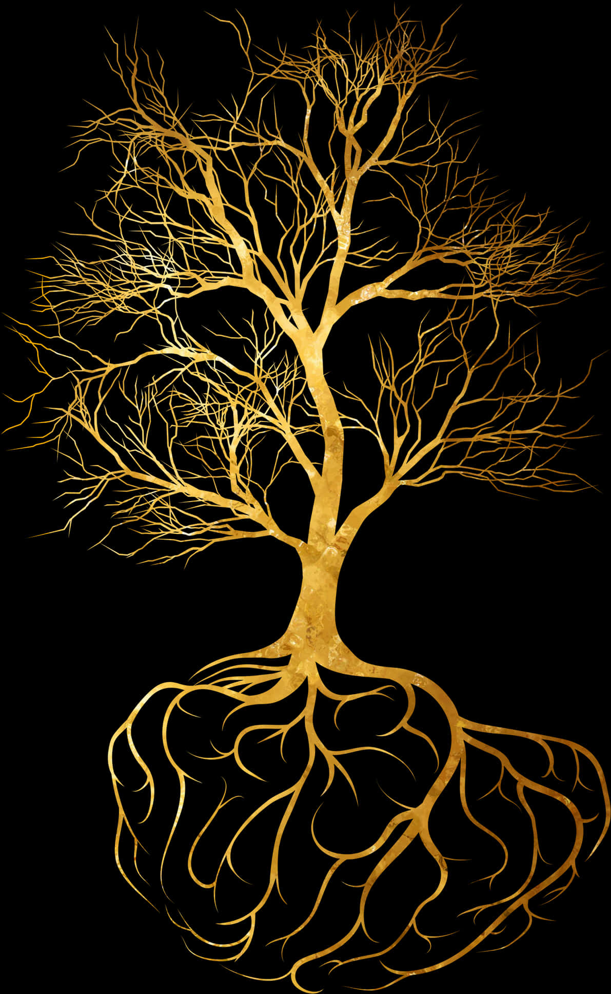 Golden Treewith Roots Illustration