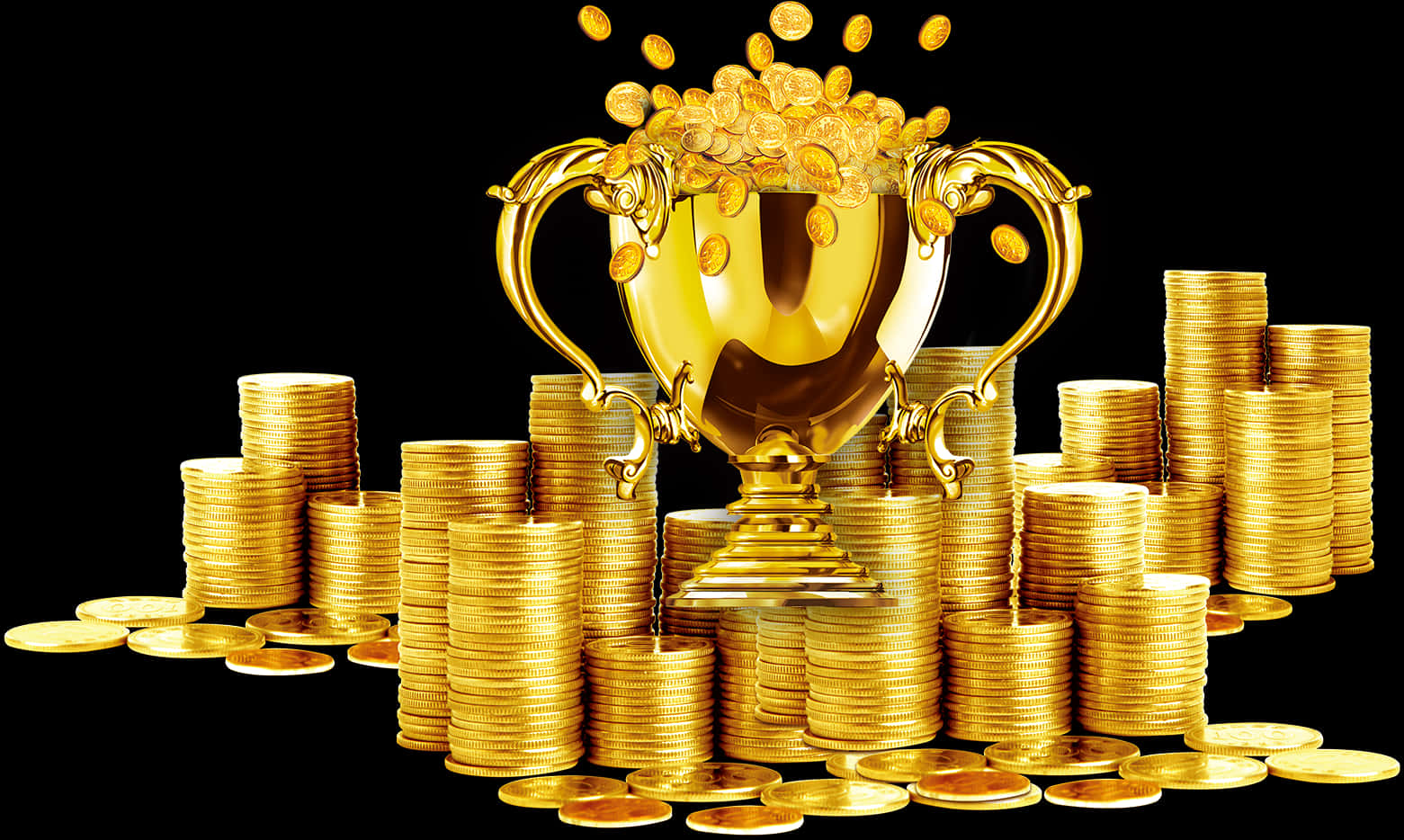 Golden Trophy Overflowing With Coins