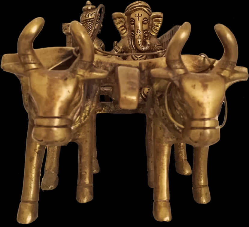 Golden Vinayagar On Bull Cart Sculpture