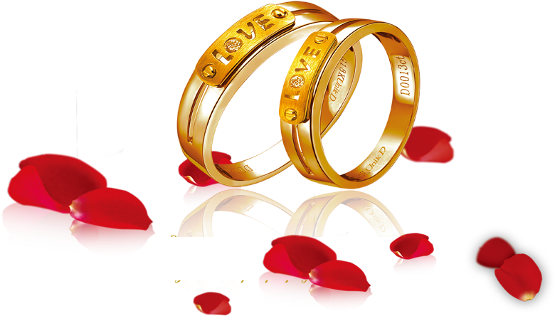 Golden Wedding Rings With Red Rose Petals Clipart