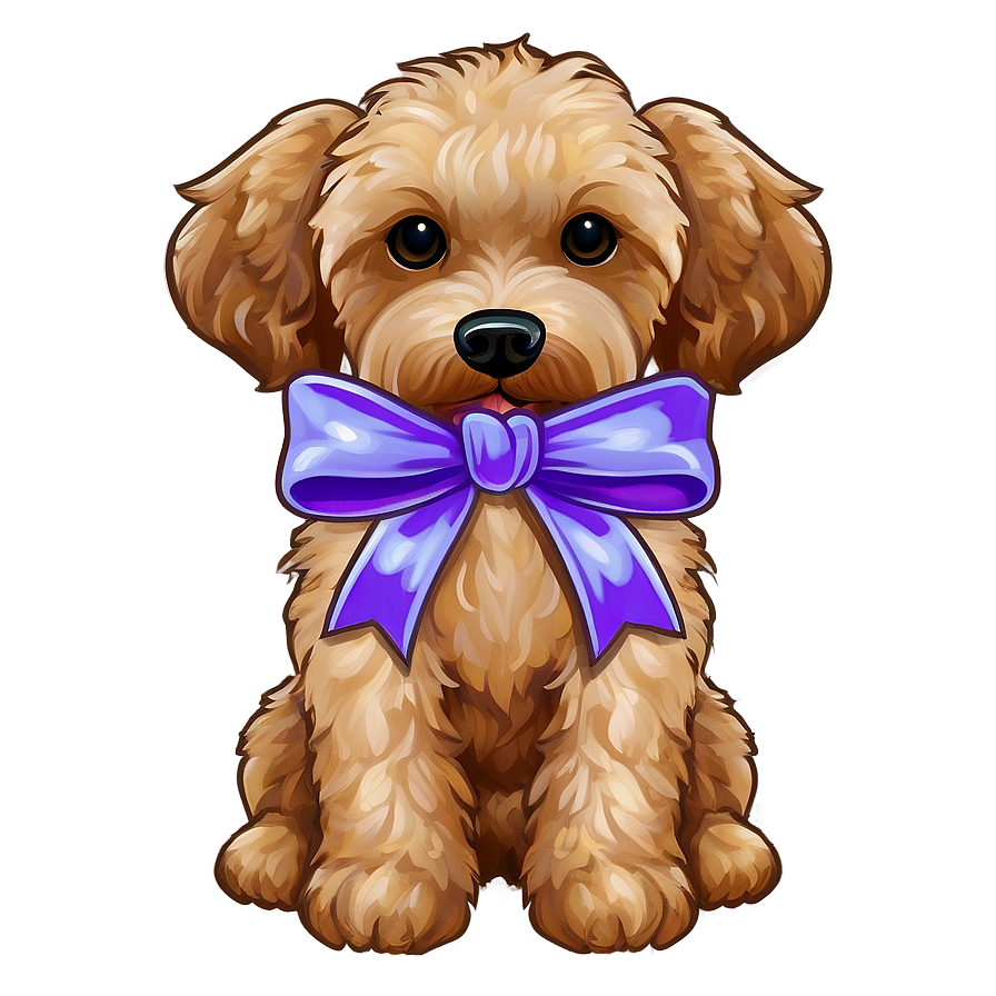 Goldendoodle With Bow Png 10