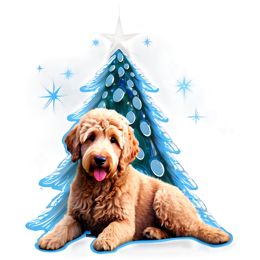 Goldendoodle With Christmas Tree Png 49