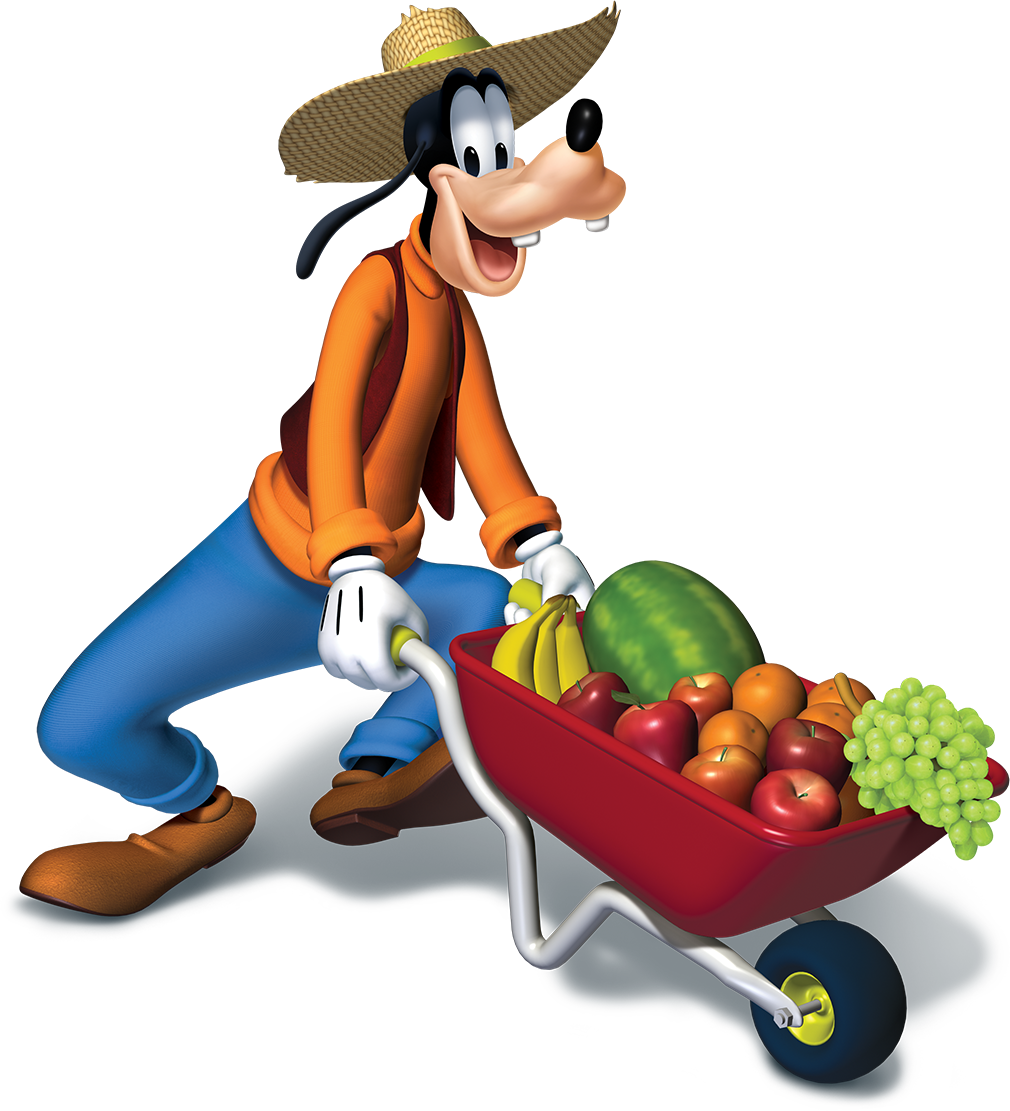 Goofy Harvesting Fruits Wheelbarrow