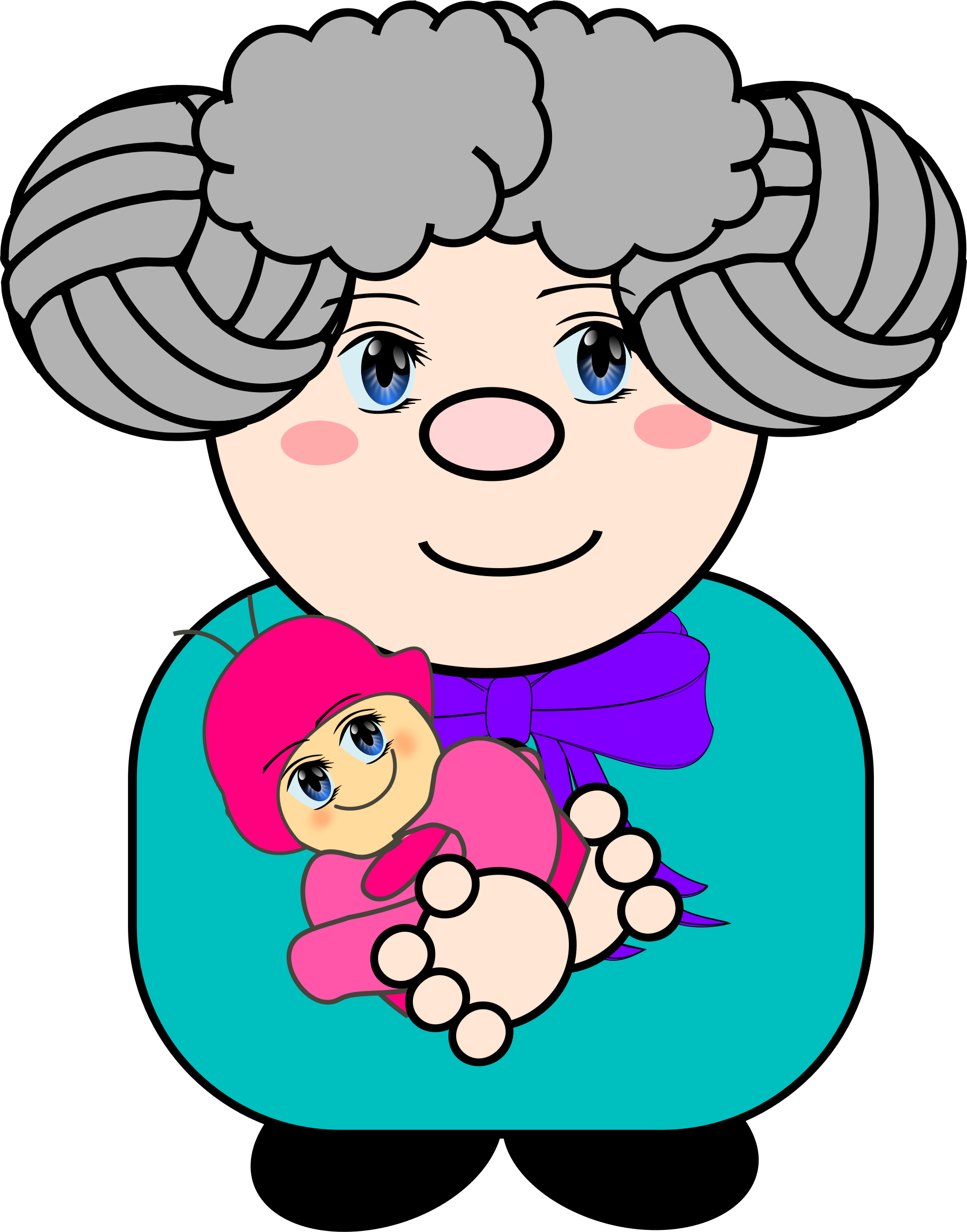 Grandma With Doll Cartoon