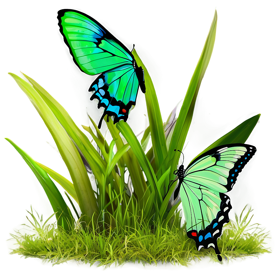 Green Butterfly In Grass Png Vnq