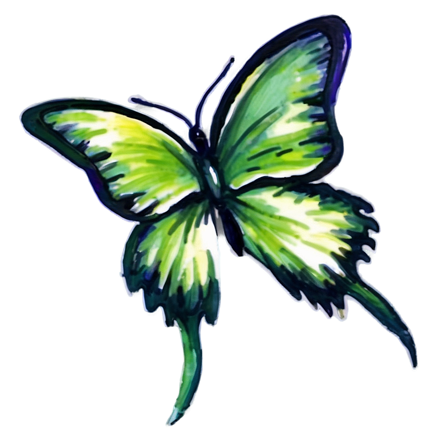 Green Butterfly In Watercolor Splash Png 06202024