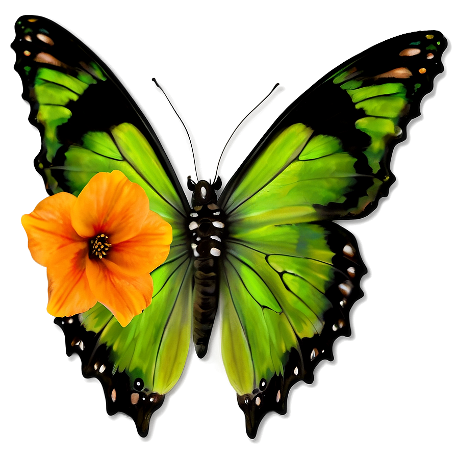 Green Butterfly On Flower Png 29