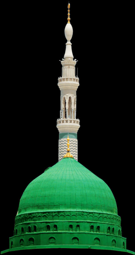 Green_ Dome_with_ Minaret_ Nighttime