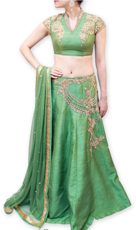 Green Embroidered Lehenga Choli