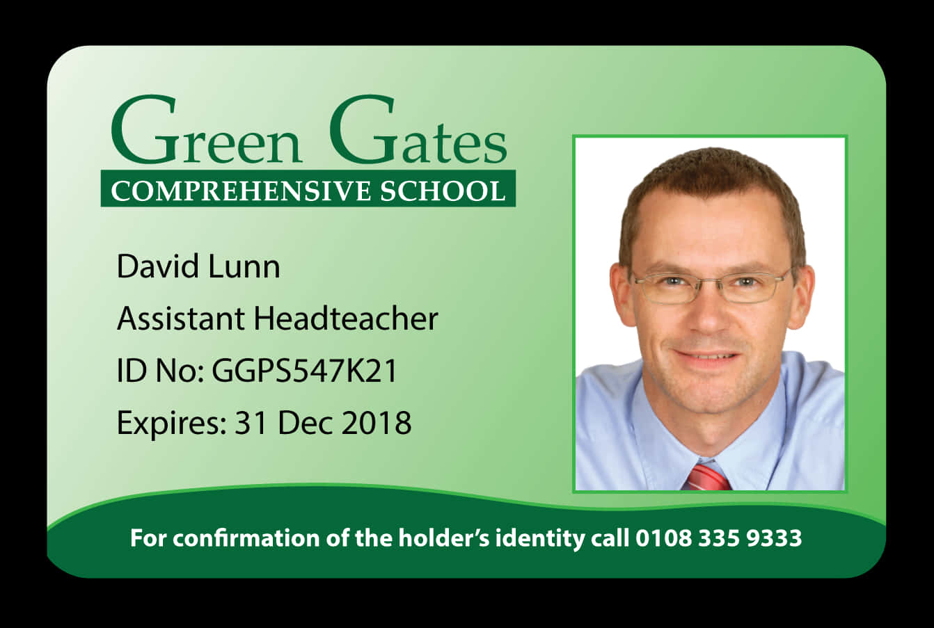 Green Gates School I D Card Design