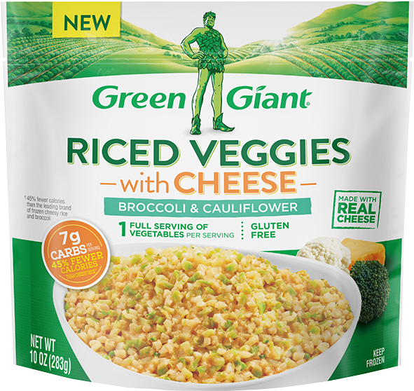 Green Giant Riced Veggies Cheese Broccoli Cauliflower Package