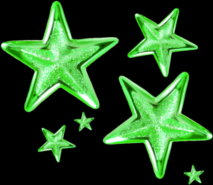 Green Glitter Stars Black Background