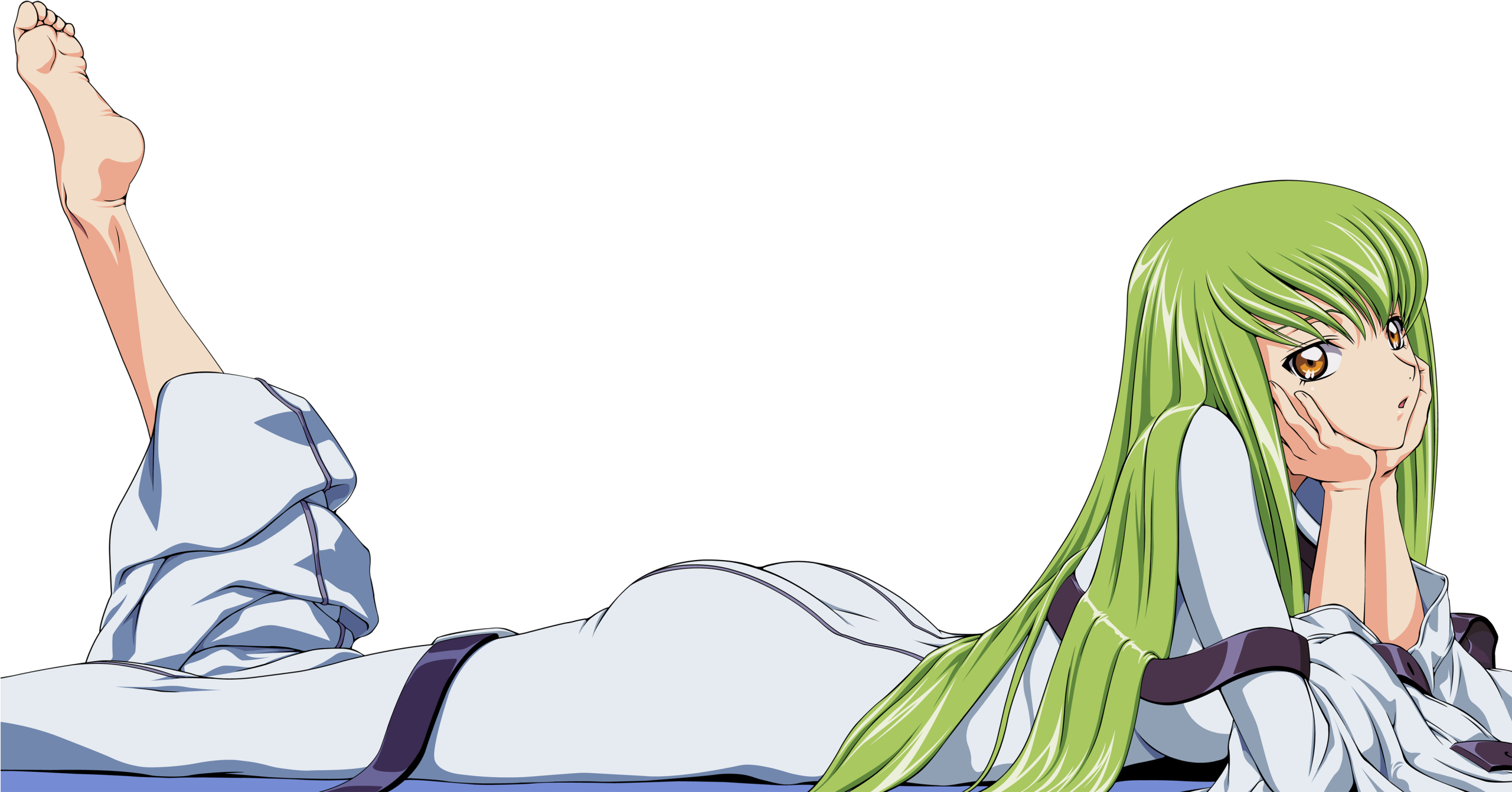 Green Haired Anime Girl Lying Down