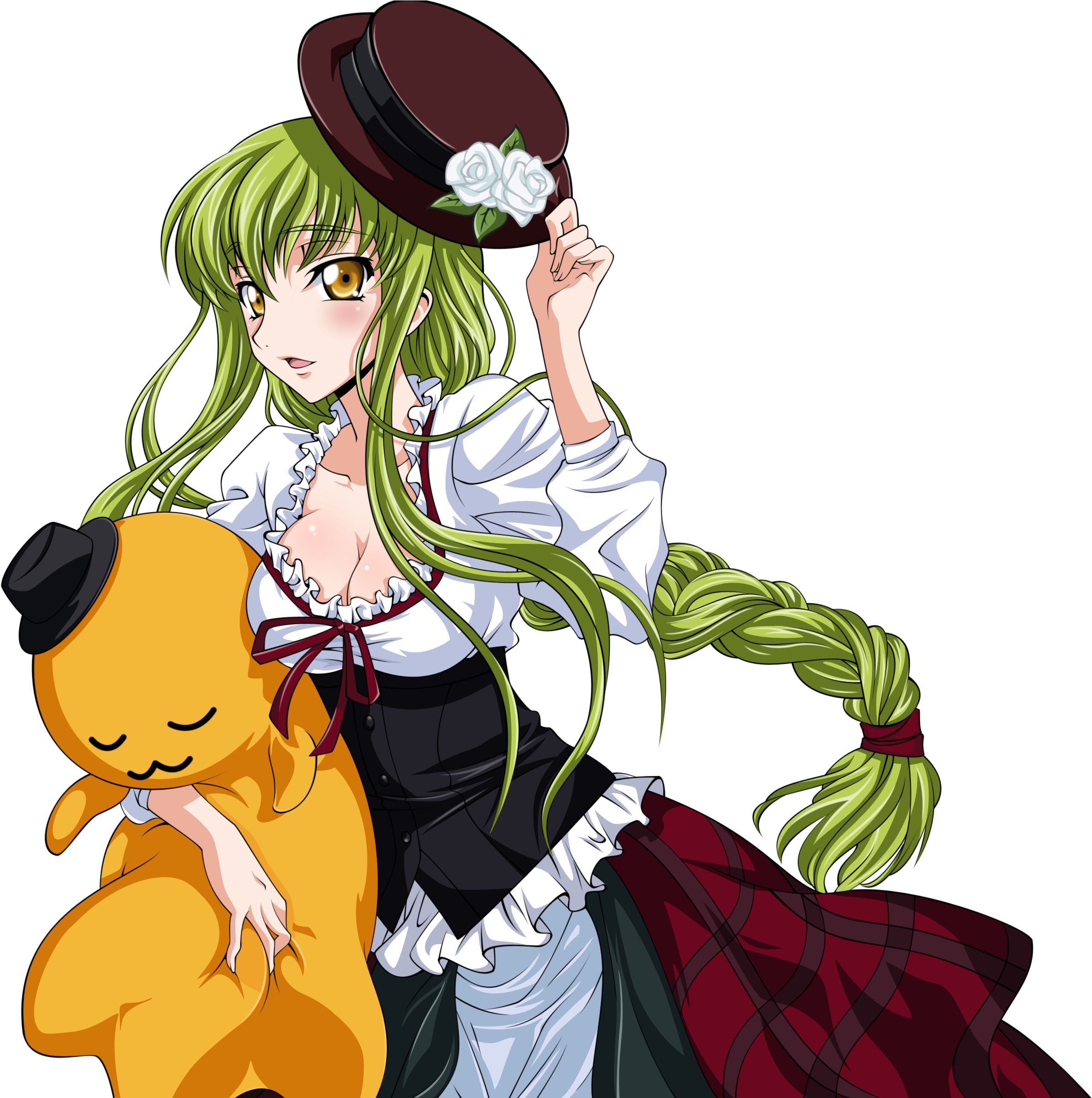 Green Haired Anime Girl With Plushie