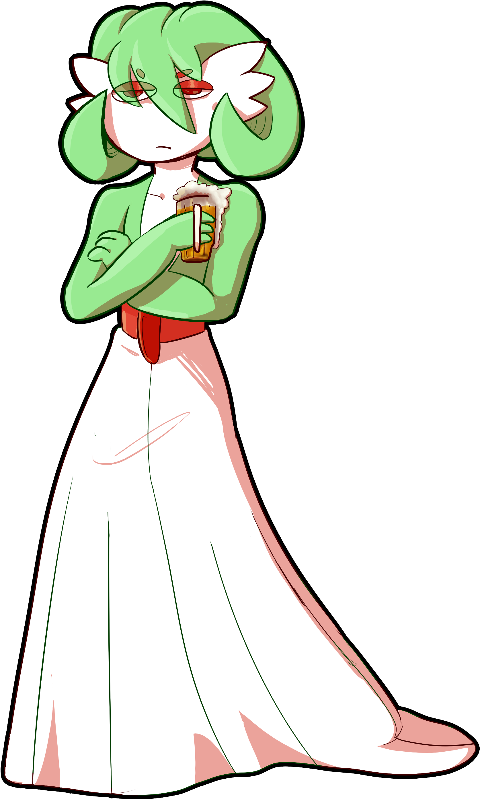 Green Haired Character Holding Beer