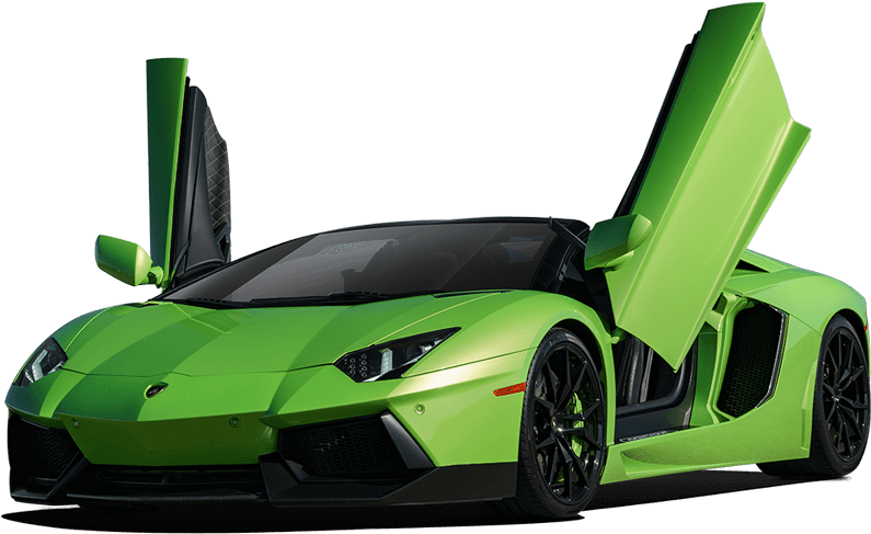 Green Lamborghini Aventadorwith Doors Up