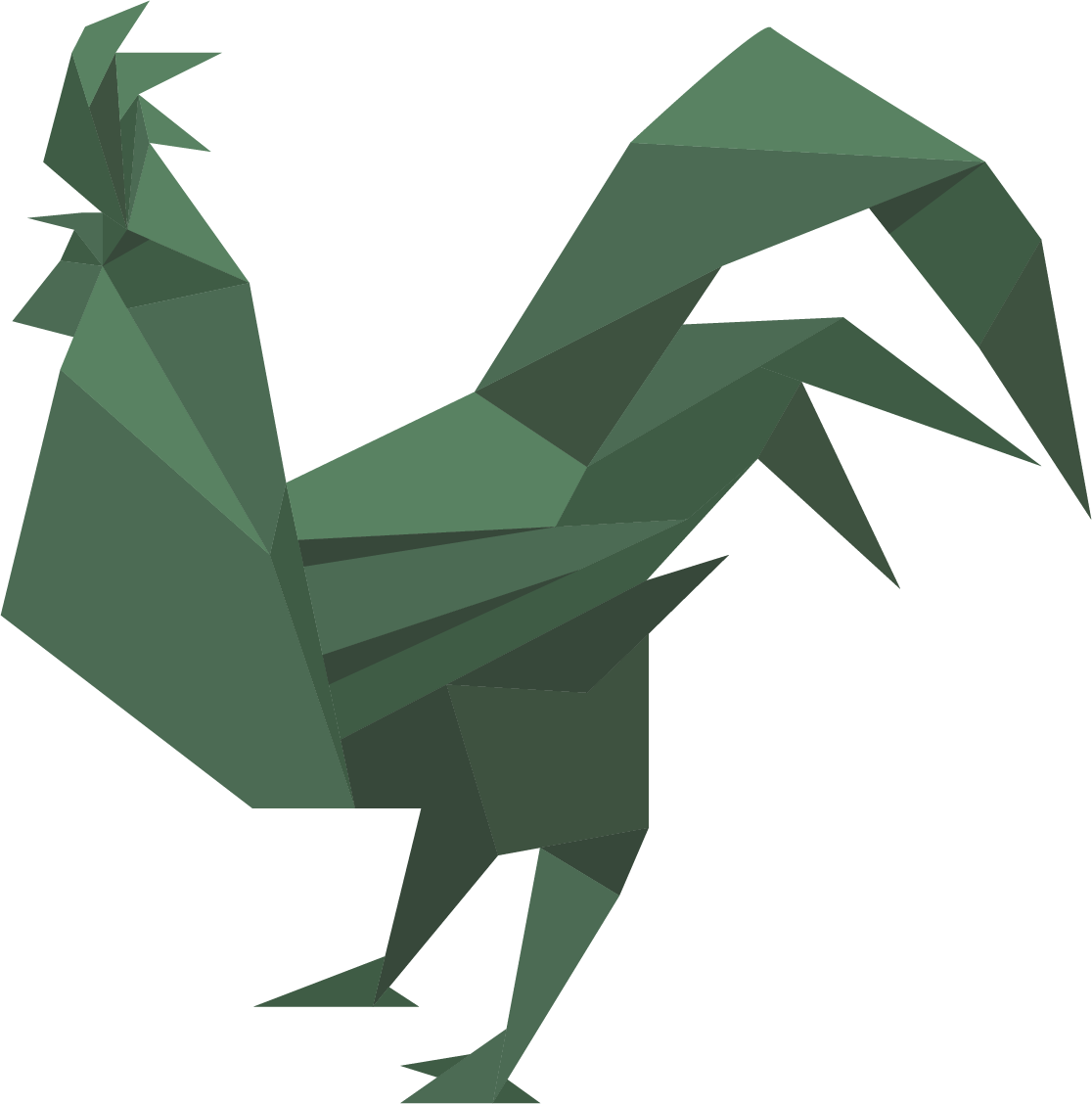 Green Origami Rooster Illustration