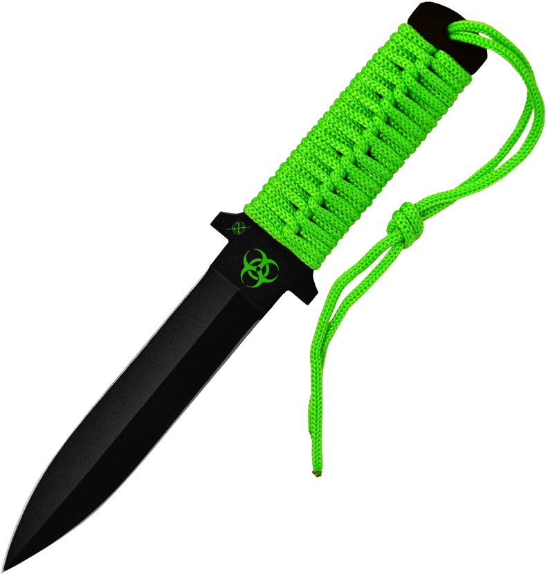 Green Paracord Wrapped Tactical Knife