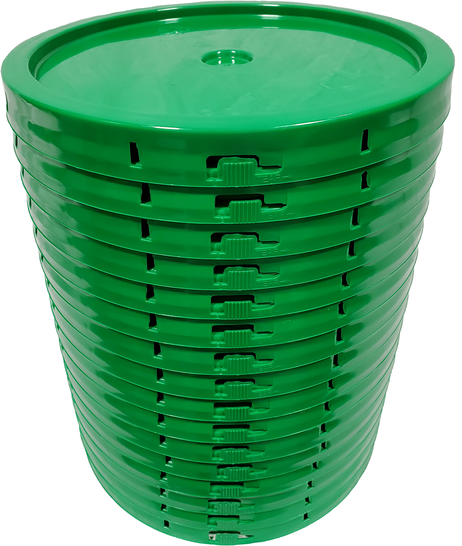 Green Plastic Bucket Lids Stacked