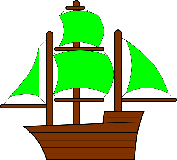 Green Sailed Cartoon Ship