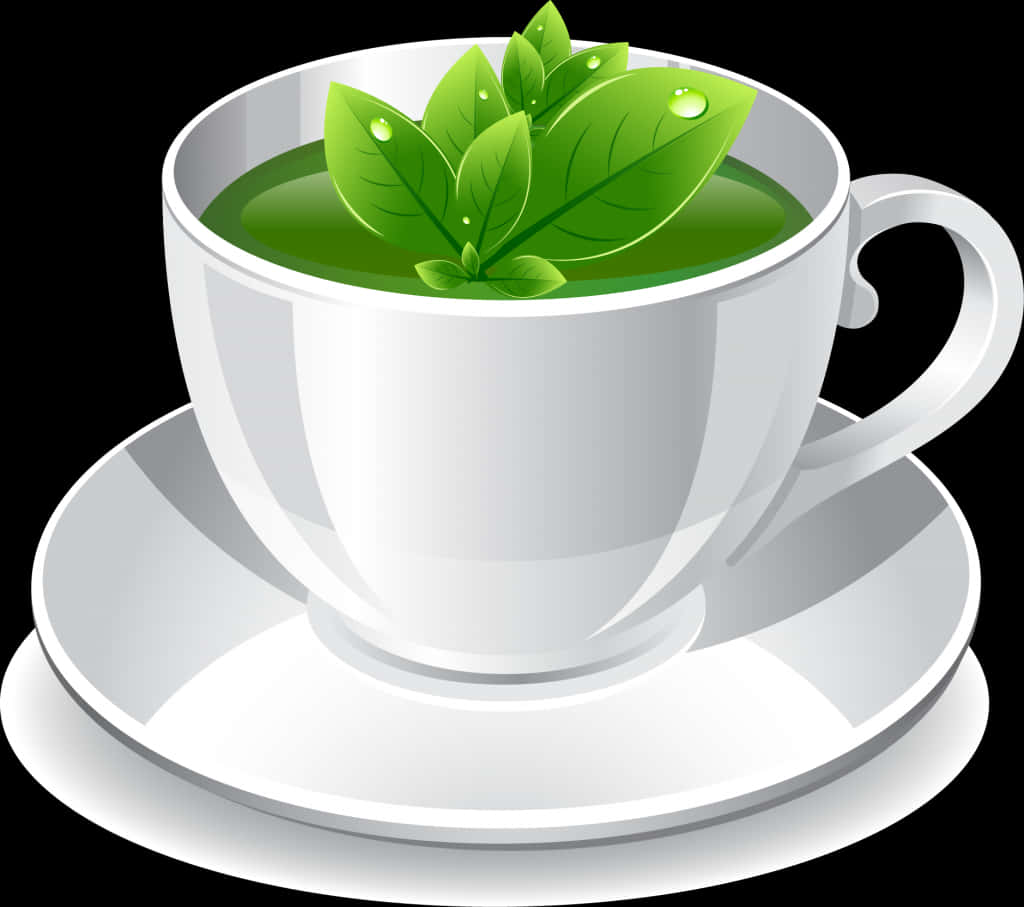 Green Tea Cupwith Leaves Vector