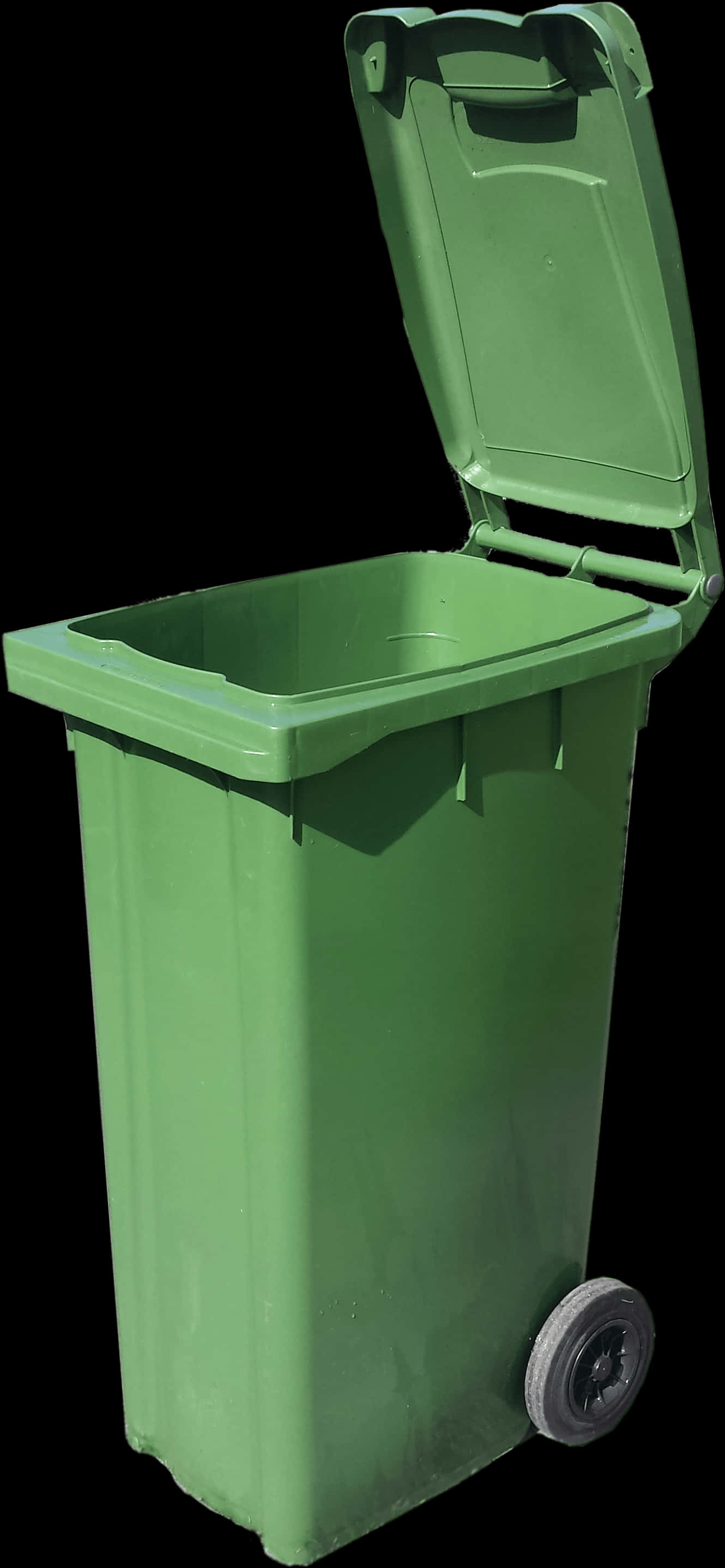 Green Wheeled Trash Bin Open Lid