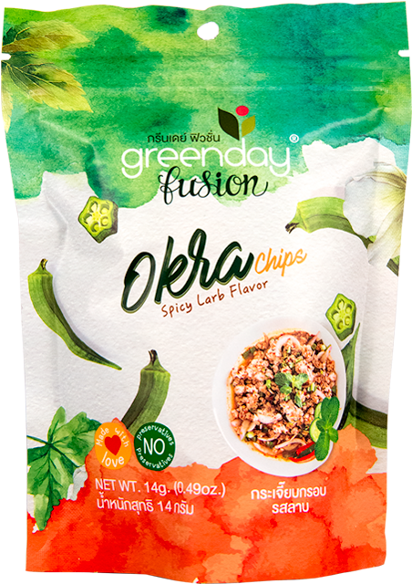 Greenday Fusion Okra Chips Spicy Larb Flavor Package