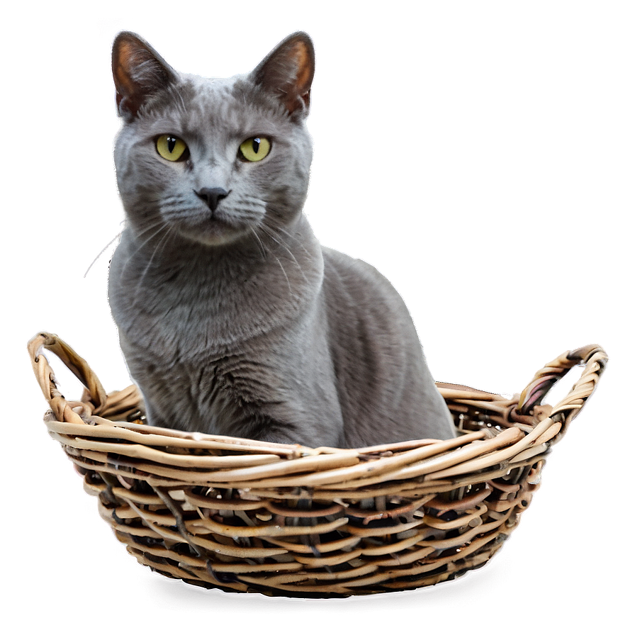 Grey Cat In Basket Png 95