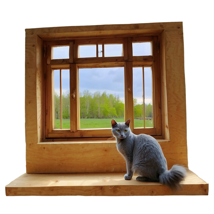 Grey Cat Near Window Png 06252024