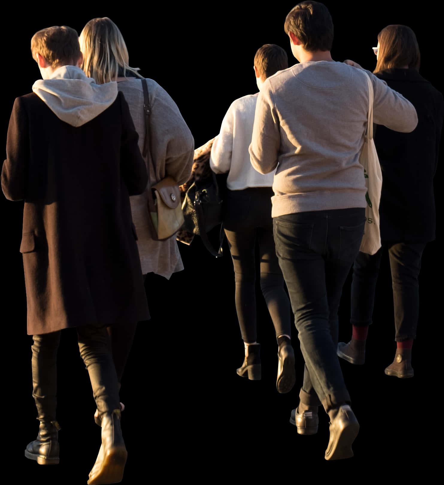 Groupof People Walking Against Black Background