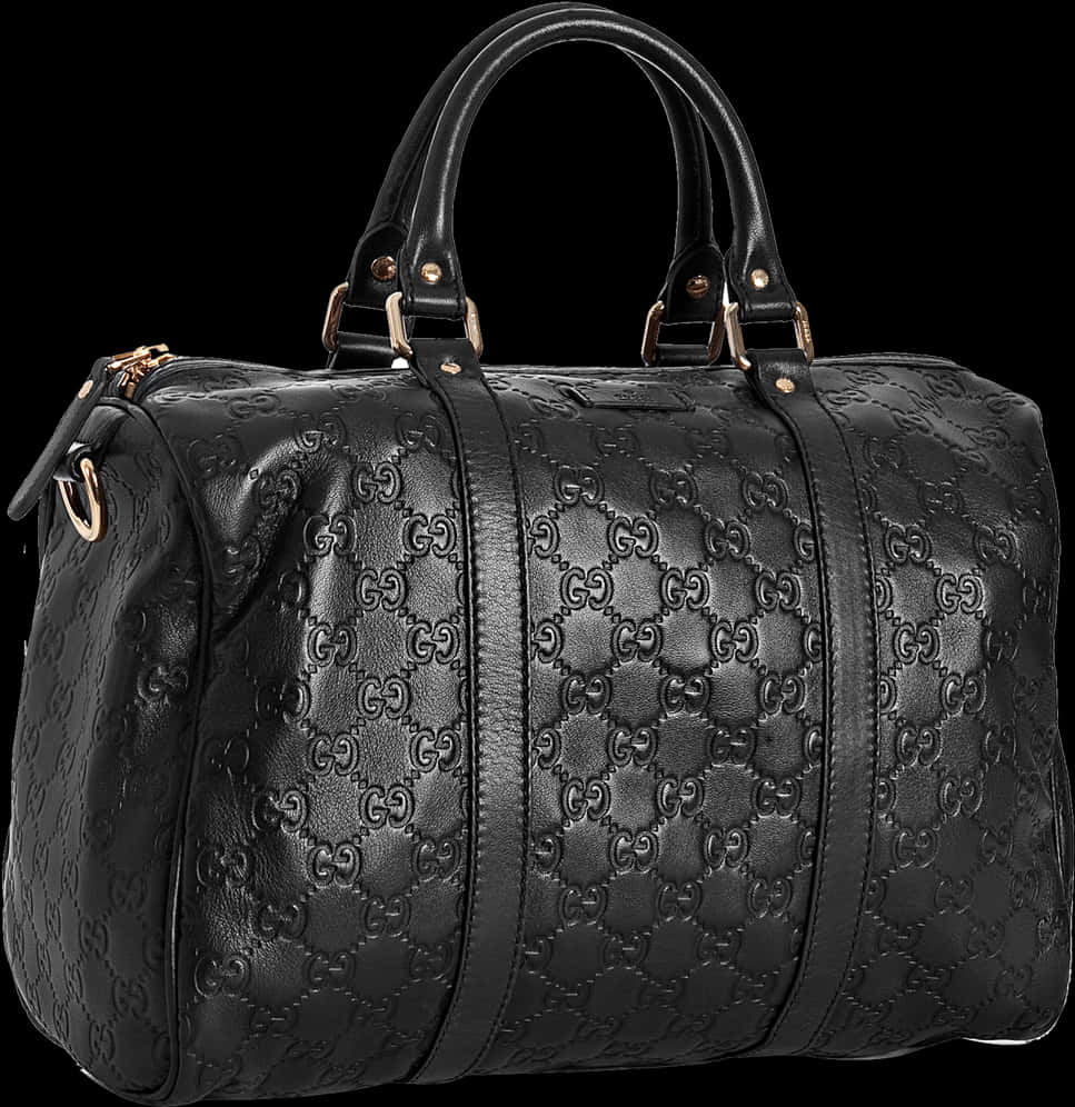 Gucci Embossed Black Leather Duffel Bag