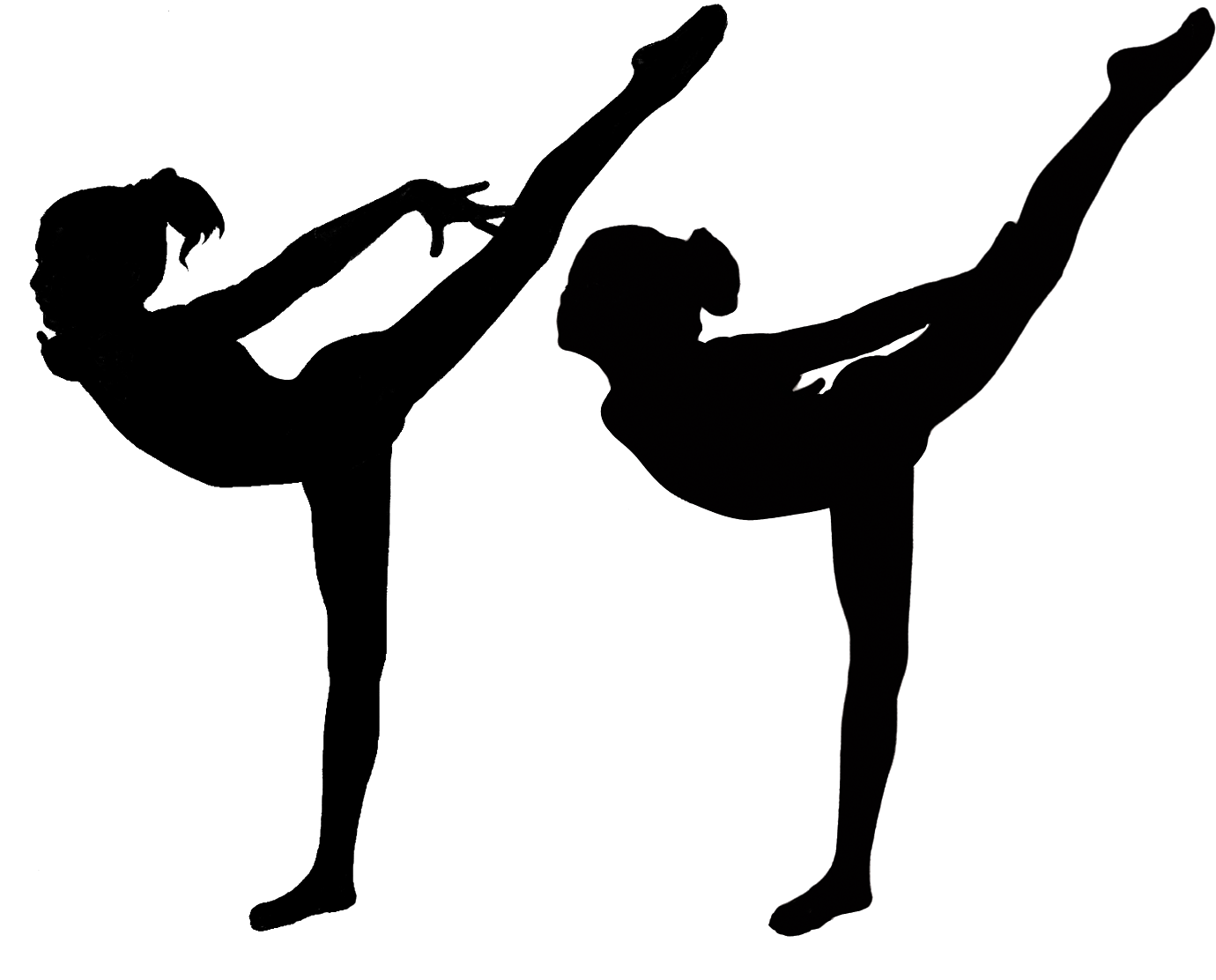 Gymnasts Performing High Kicks Silhouette