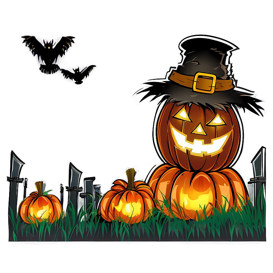 Halloween Cartoon Scarecrow Scene Png Lbw24