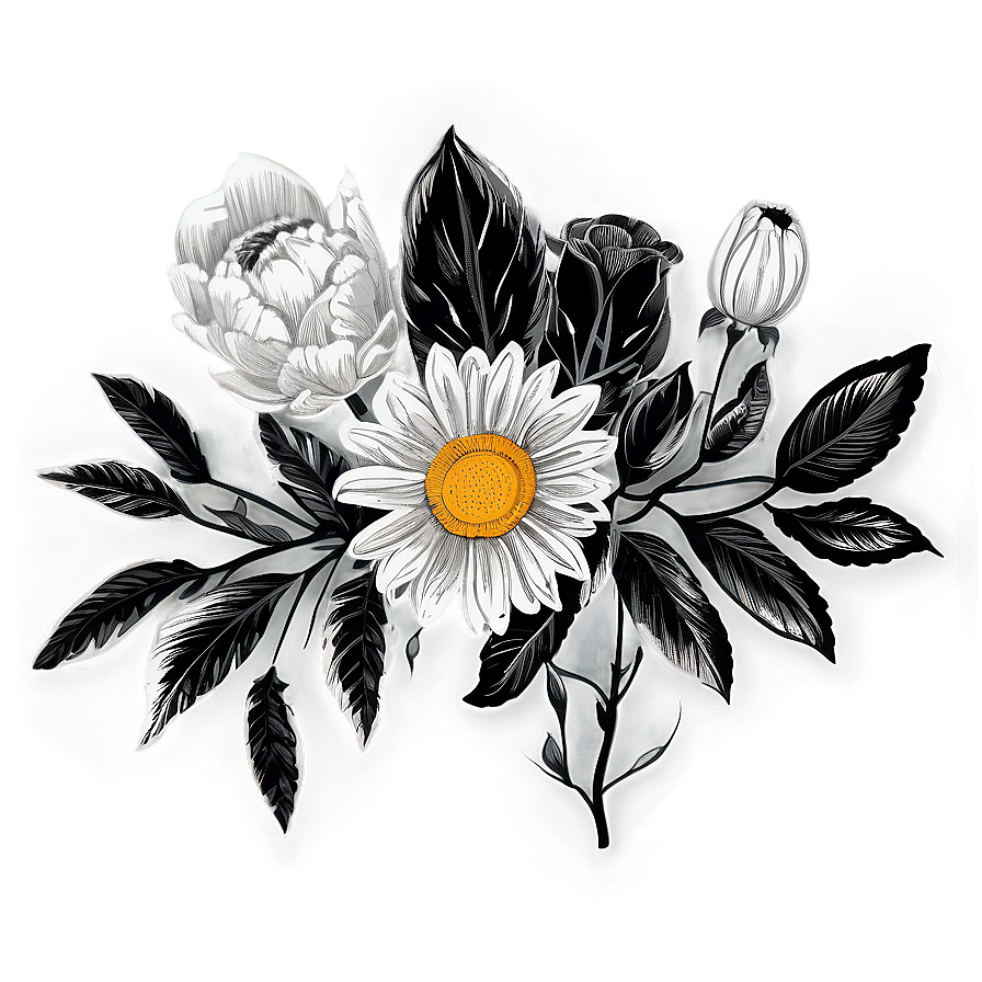 Hand Drawn Black White Flowers Png Lov