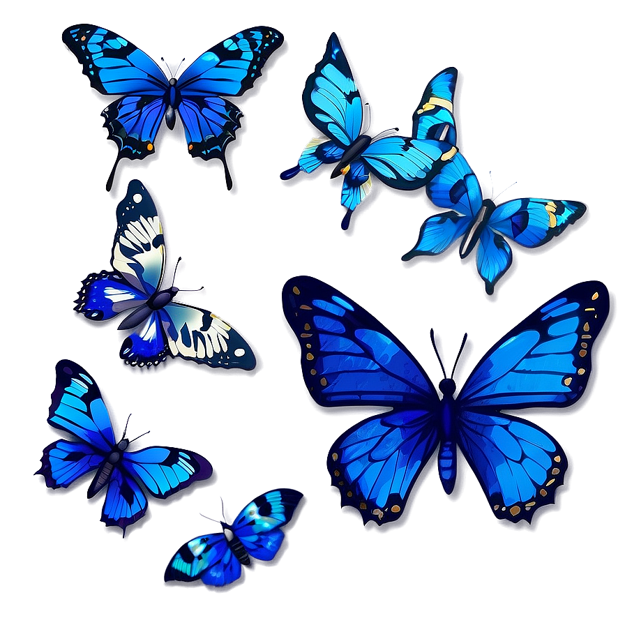 Hand Drawn Blue Butterflies Png Cnx55