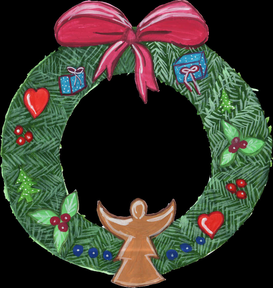 Hand Drawn Christmas Wreathwith Angel