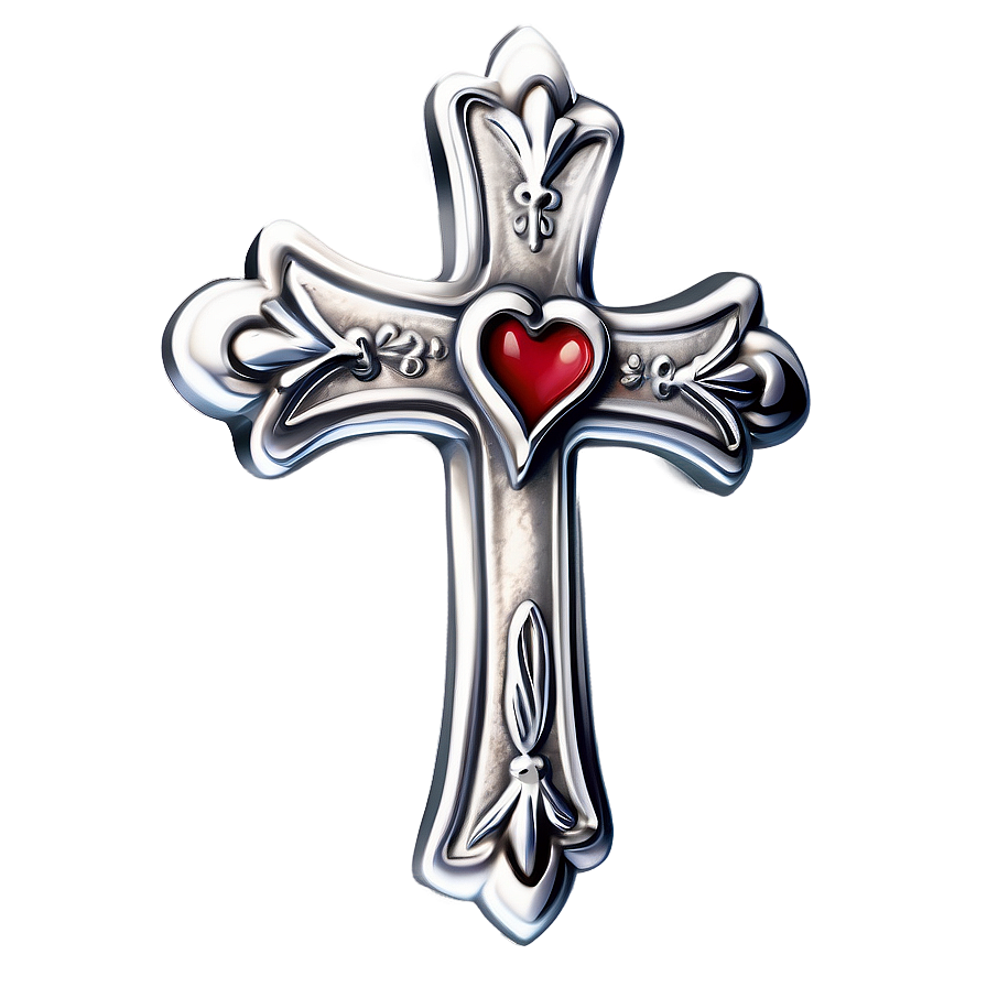 Hand-drawn Chrome Heart Cross Png 06132024