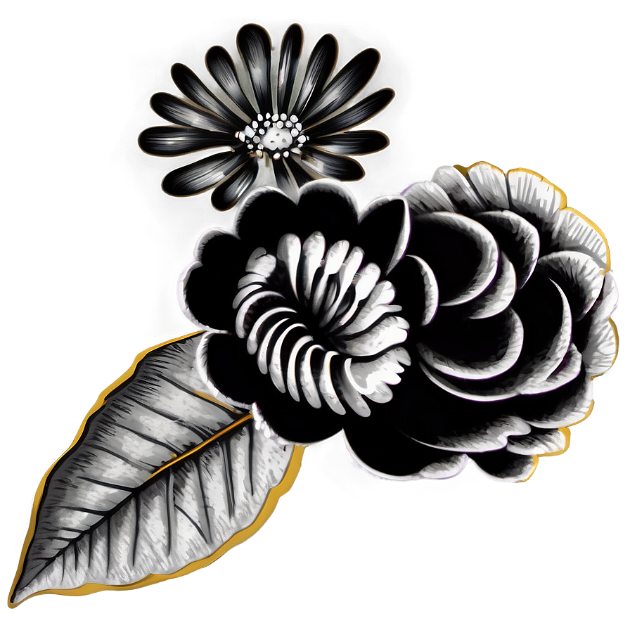 Hand-drawn Flower Black And White Png 05252024