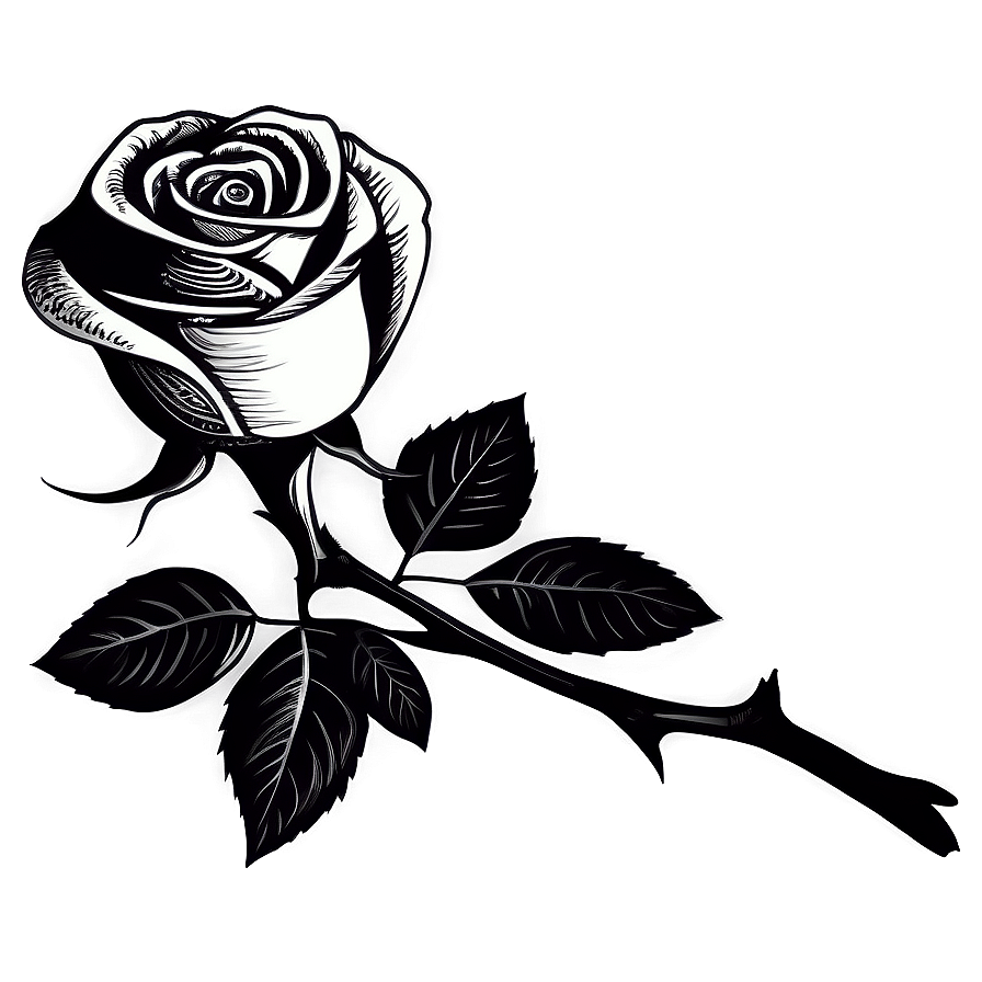 Hand-drawn Rose Black And White Png Qaq