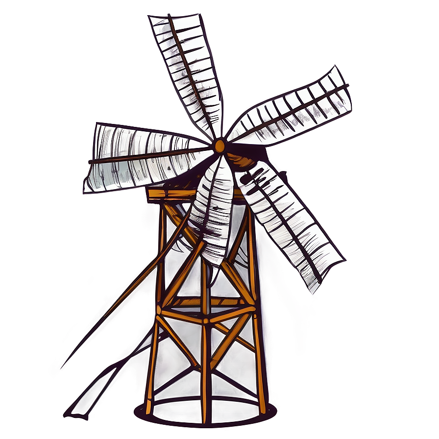 Hand Drawn Windmill Sketch Png 05242024