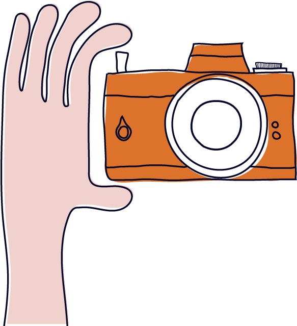 Hand Holding Orange Camera Illustration